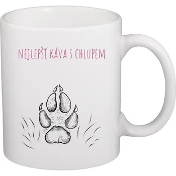 Hrnek malý bílý s potiskem káva s chlupem