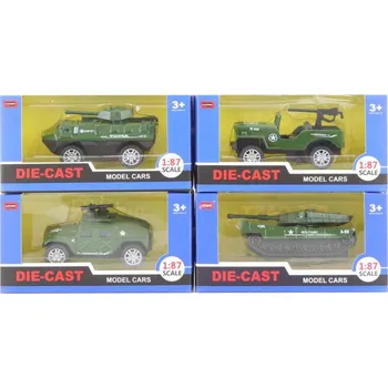 autodráha Auto army vojenské kovové 1:87 tank 4 druhy v krabici