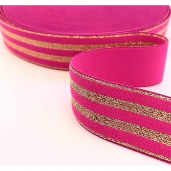 Textilní guma Pro Háčkování Pruženka se zlatými proužky 4 cm fuchsiová