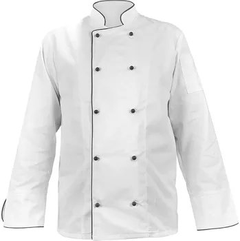 Gastro oděv Bílá pánská kuchařská bunda s černým lemováním – gastronomický plášť, dlouhý rukáv (3XL)