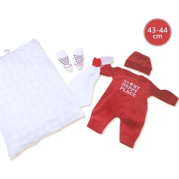 Llorens Obleček pro panenku miminko New Born velikosti 43-44 cm 3dílný červený
