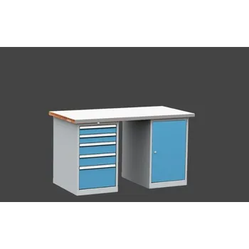 Průmyslová sponka dílenský stůl DPS 1723 s oplechovanou nerezovou pracovní deskou, kontejner a skříňka + doprava zdarma