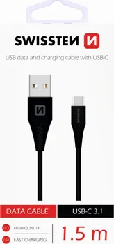 Datový kabel Swissten USB-C 3.1 A 1,5 m černý