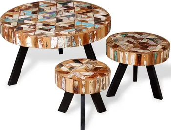 Konferenční stolek Vidaxl Tři konferenční stolky (244229) masivní recyklované dřevo