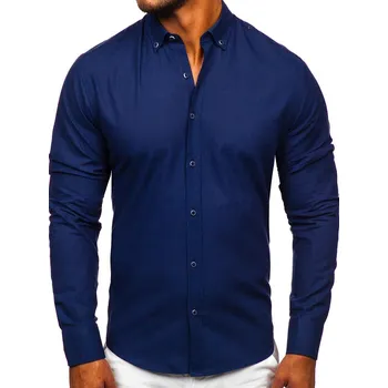 Pánská móda Tmavě modrá pánská bavlněná košile s dlouhým rukávem Bolf 20701 - S