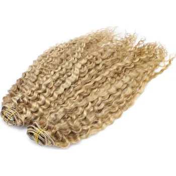 Příčesek Kudrnatý clip in maxi set 53cm pravé lidské vlasy – REMY 200g - PŘÍRODNÍ/SVĚTLEJŠÍ BLOND