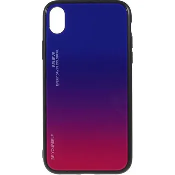 Pouzdro na mobilní telefon Kryt se skleněnou zadní stranou pro iPhone XR - modro-fuchsiový