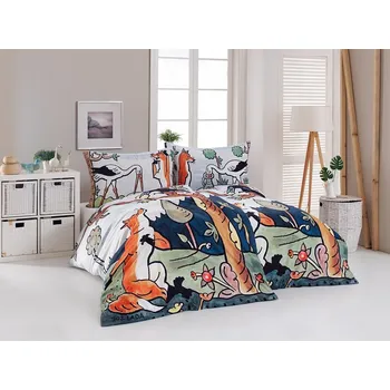 Povlečení Matějovský Josef Lada Bajky zelené bílé 140 x 200, 70 x 90 cm zipový uzávěr