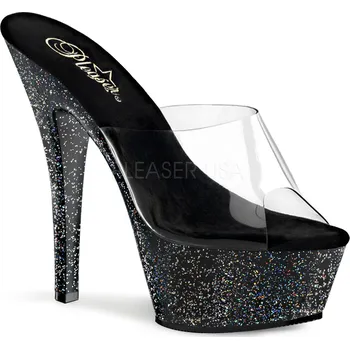 Dámské lodičky Pleaser Kiss-201 - Dámske sexy nazouváky Černo-průhledná s třpytkami Velikost 41
