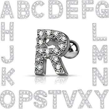 Piercing Piercingate Činka do ucha - písmeno PNC00120 - Délka tyčky: 6 mm, Kuličky: 3 mm, Průměr tyčky: 1,2 mm, Varianta: O