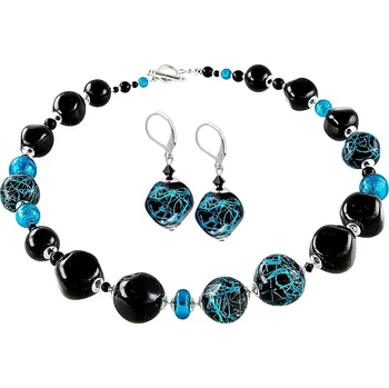 Náhrdelník Lampglas Mrazivý set náhrdelníku a náušnic Turquoise Icon z perel Lampglas