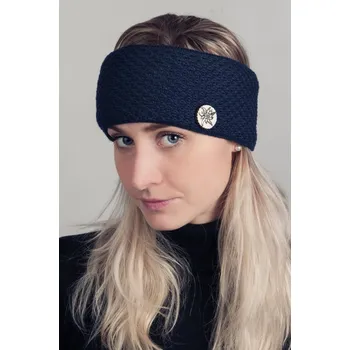 Zimní čelenka R-JET Modrá dámská zimní pletená čelenka s broží