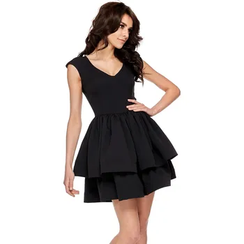 Dámské šaty Značkové široké šaty bez rukávů s volánky - Černé L Barva: Černá, Velikost: L