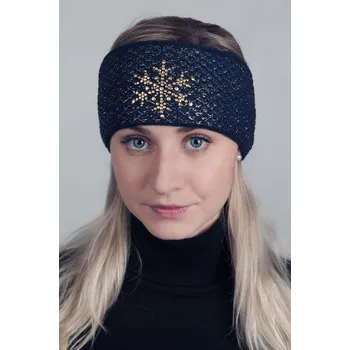 Zimní čelenka R-JET Modrá dámská zimní pletená čelenka s lesklou zlatou nitkou