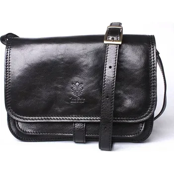 Kabelka Černá středně velká kožená crossbody kabelka no. 444