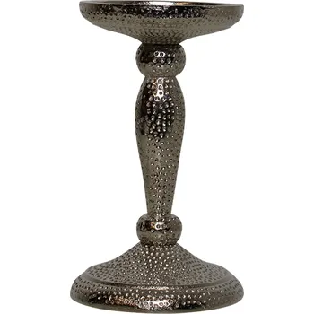 Svícen Stříbrný lesklý kovový svícen široký - Ø 9*17cm