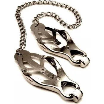 Svorky na bradavky M&K Mr Fist stříbrné, kovové svorky s řetízkem