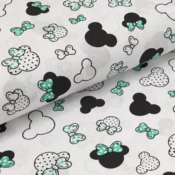 Bavlněné plátno bílé, MINNIE zelené mašle, š.160