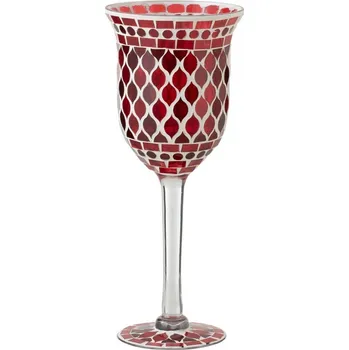 Svícen Červený skleněný svícen na nožičce Mosaic - Ø 12*30 cm