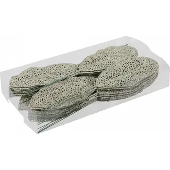 Vánoční dekorace Umělý list s glitry 14x6 cm, hvězdný prach, s/36 ks