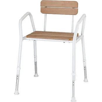 Koupelnové sedátko Sundo Dřevěná sprchová židle, široká, s držadly a opěradlem