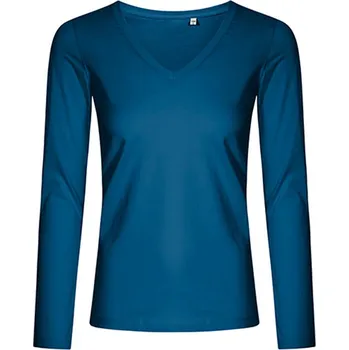 Dámské tričko Promodoro Dámské tričko s dlouhým rukávem a výstřihem do V Promodoro Petrolejová L