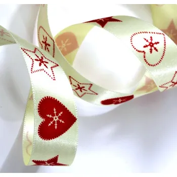 Stuha Stuha saténová - potisk červená srdce - 25mm - 1m