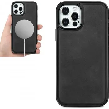 Pouzdro na mobilní telefon Kryt z PU kůže kompatibilní s bezdrátovým nabíjením pro iPhone 12 / 12 Pro - černý