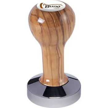 Buna café tamper, oliva, lak, SP, 58 mm, nerez lesk, konvexní