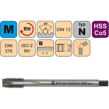 Dílna NÁSTROJE CZ Strojní závitník /CZZ3500/ pro jemný metrický závit s přímou drážkou a lamačem třísek CZZ Závit: M12x1.5