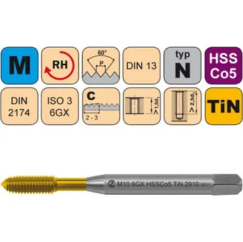 Závitořezný nástroj NÁSTROJE CZ Tvářecí závitník /CZZ2910/ pro metrický závit CZZ Závit: M6 6GX
