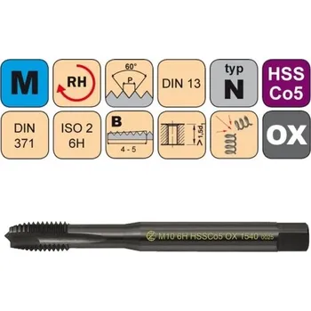 Závitořezný nástroj NÁSTROJE CZ Strojní závitník /CZZ1540/ pro metrický závit s přímou drážkou a lamačem třísek CZZ Závit: M2