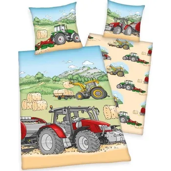 Povlečení Herding Traktor bavlna 140 x 200, 70 x 90 cm zipový uzávěr