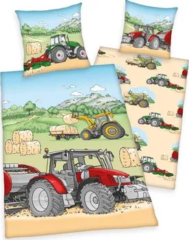 Ložní povlečení Herding Traktor bavlna 140 x 200, 70 x 90 cm zipový uzávěr
