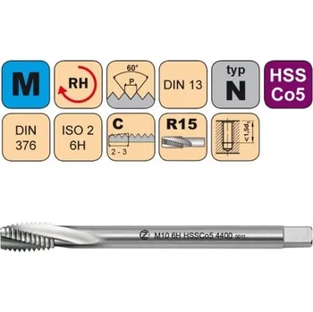 Závitořezný nástroj NÁSTROJE CZ Strojní závitník /CZZ4400/ pro metrický závit se šroubovitou drážkou CZZ Závit: M6