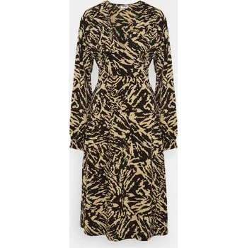 Dámské šaty Noisy May dámské midi šaty ELLA zvířecí motiv hnědo/černé Velikost: XS