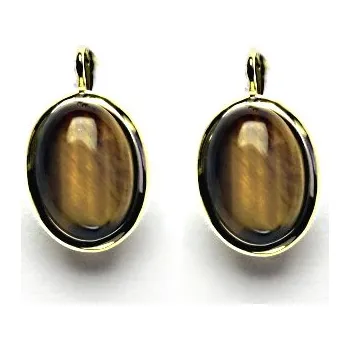 Náušnice Zlaté náušnice, přírodní tygří oko, žluté zlato, NK 1454