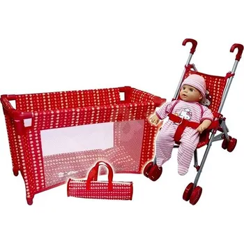 Panenka Hello Kitty Červená sada - golfky, panenka, postýlka