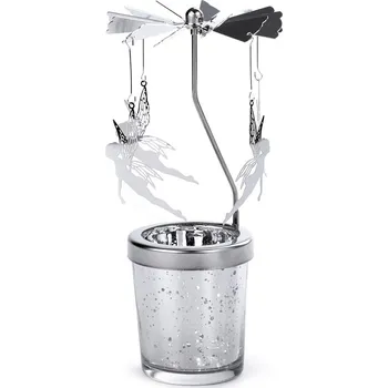 Vánoční dekorace Prima-obchod Otočný vánoční svícen / kolotoč stříbrná