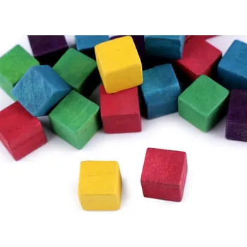 Dětské navlékací korálky Dřevěné kostky 15x15 mm, barva 2 multikolor