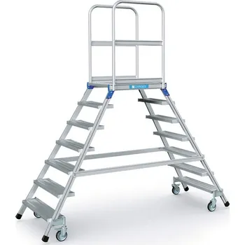 Lešení Dvoustranný plošinový žebřík, výška plošiny 1680 mm, 7 stupňů z rýhovaného hliníku