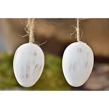 Velikonoční dekorace Plastová vajíčka na zavěšení, bílo zlaté s/12, 6 cm (118273 015 WIPK0081-19 vejce závěs s/12)