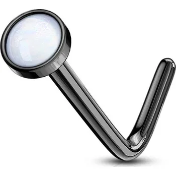 Piercing Zahnutý piercing do nosu s kamenem (černá)