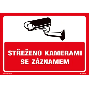Značení Walteco Střeženo kamerami se záznamem (červená), 297x210mm, formát A4, plastová tabulka Množství: 1 ks