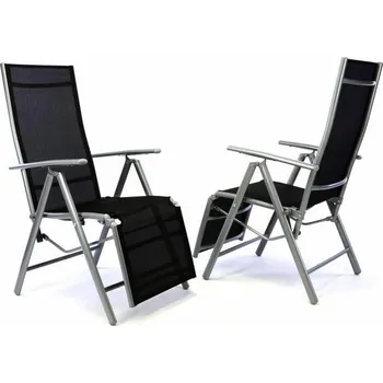 2 ks skládací polohovací venkovní židle s textilním výpletem, šedá / černá