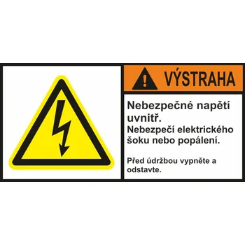 Značení Výstraha - nebezpečné napětí uvnitř 1 samolepící vinylová fólie 35x70 mm