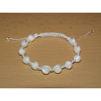 Drahý kámen Drhaný Shamballa náramek - perleť - bílá šňůrka - dn19