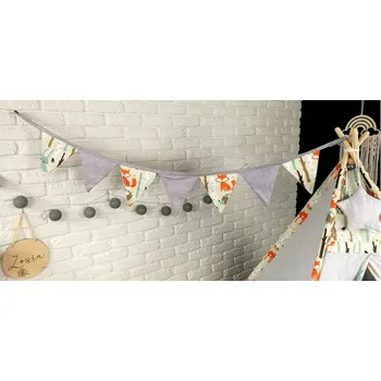 Dětský stan Dekorační praporková girlanda LESNÍ ZVÍŘÁTKA - šedo/béžová