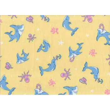 JAN peří Kvalitní flanelová látka - delfín žlutý metráž - Kvalitní flanelová látka - delfín žlutý 1 m (100x140 cm)
