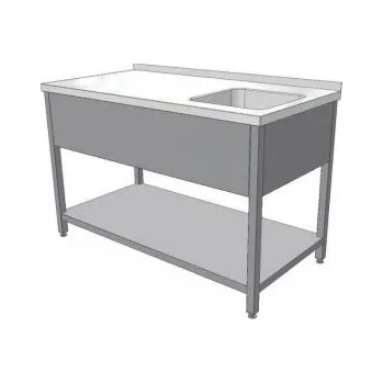 Nerezový dřez KK Nerezový mycí stůl s lisovaným dřezem vlevo a policí (hloubka 700 mm) Délka: 1000 mm